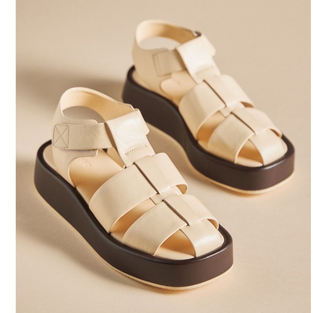Anthropologie Pilcro Cream Leather Platform Fisherman Sandals Size 40 US 9